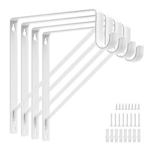 4pcs heavy duty closet rod brackets 11 x 11 inch, 1-3/8inch diameter shelf and rod bracket holder for home and closet decor, white wall mount closet pole supports bracket hook with fixed hardware