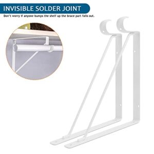 4PCS Heavy Duty Closet Rod Brackets 11 x 11 Inch, 1-3/8Inch Diameter Shelf and Rod Bracket Holder for Home and Closet Decor, White Wall Mount Closet Pole Supports Bracket Hook with Fixed Hardware