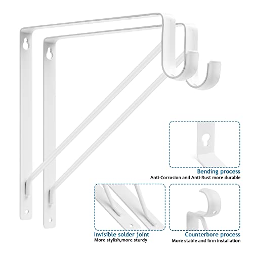 4PCS Heavy Duty Closet Rod Brackets 11 x 11 Inch, 1-3/8Inch Diameter Shelf and Rod Bracket Holder for Home and Closet Decor, White Wall Mount Closet Pole Supports Bracket Hook with Fixed Hardware