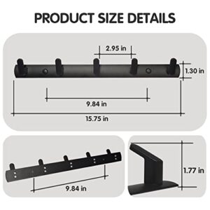 Moloudan 2-Pack Coat Rack with 5 Hooks Wall Mounted Heavy Duty Coat Hook Matte Black