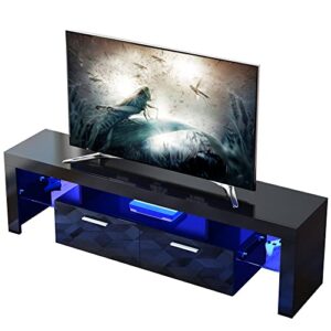 sanyoac black stand for 55/60/65/70/75+ inch led tv, modern entertainment center with storage and shelves for video gaming, living room bedroom