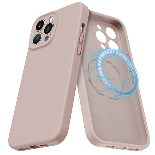 MCFANCE Silicone Magnetic Case for iPhone 13 Pro Magsafe Case Silicone Phone Case with Microfiber Lining for iPhone 13 Pro 6.1 inch 2021, PinkSand