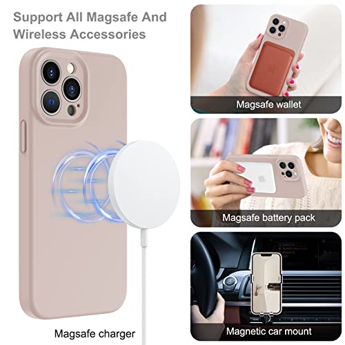 MCFANCE Silicone Magnetic Case for iPhone 13 Pro Magsafe Case Silicone Phone Case with Microfiber Lining for iPhone 13 Pro 6.1 inch 2021, PinkSand