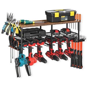 heomu power tool organizer drill holder wall mount, heavy duty metal tool shelf premium garage utility shelf, tool organizers and storage rack for garage organization