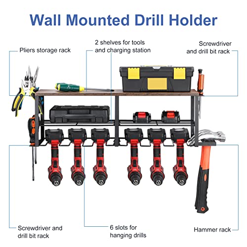 HEOMU Power Tool Organizer Drill Holder Wall Mount, Heavy Duty Metal Tool Shelf Premium Garage Utility Shelf, Tool Organizers and Storage Rack for Garage Organization