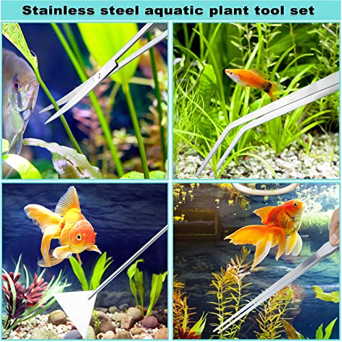 Aquarium Aquascape Tools Kit, Long 15 Inch Stainless Steel Aquatic Plants Tools, 4 in 1 Anti-Rust Aquascaping Tweezers Scissors Spatula Scrapers Tool Set for Fish Tank Cleaning Plant Trimming Shears