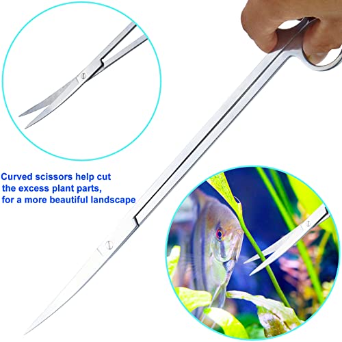 Aquarium Aquascape Tools Kit, Long 15 Inch Stainless Steel Aquatic Plants Tools, 4 in 1 Anti-Rust Aquascaping Tweezers Scissors Spatula Scrapers Tool Set for Fish Tank Cleaning Plant Trimming Shears