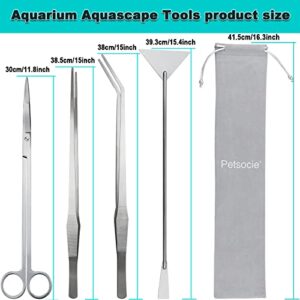 Aquarium Aquascape Tools Kit, Long 15 Inch Stainless Steel Aquatic Plants Tools, 4 in 1 Anti-Rust Aquascaping Tweezers Scissors Spatula Scrapers Tool Set for Fish Tank Cleaning Plant Trimming Shears