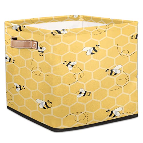 Cute Animal Bees Storage Basket for Closet, Bee Pattern Storage Bins with Handles, Foldable Storage Cube Boxes for Toys Shelves Pantry Nursery Organizing