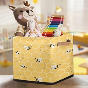 Cute Animal Bees Storage Basket for Closet, Bee Pattern Storage Bins with Handles, Foldable Storage Cube Boxes for Toys Shelves Pantry Nursery Organizing