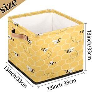 Cute Animal Bees Storage Basket for Closet, Bee Pattern Storage Bins with Handles, Foldable Storage Cube Boxes for Toys Shelves Pantry Nursery Organizing