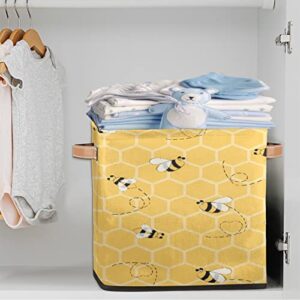 Cute Animal Bees Storage Basket for Closet, Bee Pattern Storage Bins with Handles, Foldable Storage Cube Boxes for Toys Shelves Pantry Nursery Organizing