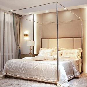 aikasy outer bed support canopy bed frame post queen size stainless steel bed canopy frame poles four corner bed bracket fit for metal bed wood bed bedroom decor (queen, silver)