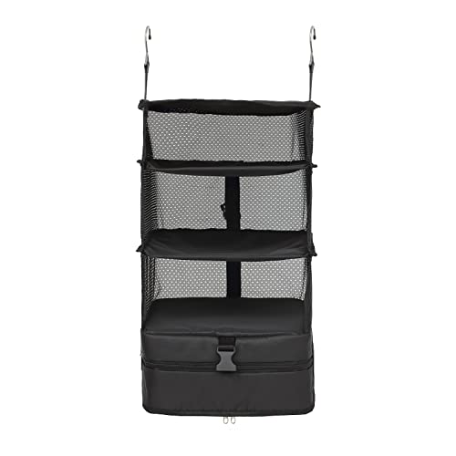 Surblue Hanging Closet Storage Bag Collapsible 3-Shelf Washable Oxford Fabric with 2 Hooks (L 11.41 * 11.41 * 19.68in, Black)