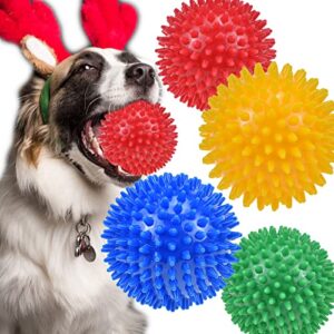 Ousiya Dog Balls 4.5” Squeaky Dog Toys Spikey Dog Ball for Aggressive Chewers Heavy Duty Teething Large Medium Durable Dogs Balls (4 Pack)