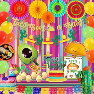 taco bout a baby decorations kit, hombae mexican fiesta baby shower decoration supplies, fiesta paper fans, banner, cake topper, llama and cactus cupcake toppers
