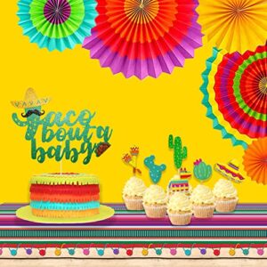 Taco Bout a Baby Decorations Kit, Hombae Mexican Fiesta Baby Shower Decoration Supplies, Fiesta Paper Fans, Banner, Cake Topper, Llama and Cactus Cupcake Toppers