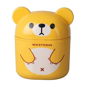 LIFKOME Cute Mini Desktop Trash Can Desktop Cartoon Bear Garbage Can Cute Plastic Trash Can Shake Cover Bucket Small Paper Basket Flipping Trash Bin for Kitchen Yellow