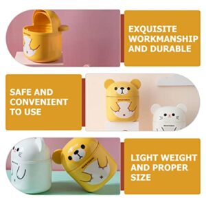 LIFKOME Cute Mini Desktop Trash Can Desktop Cartoon Bear Garbage Can Cute Plastic Trash Can Shake Cover Bucket Small Paper Basket Flipping Trash Bin for Kitchen Yellow