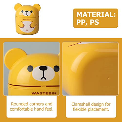 LIFKOME Cute Mini Desktop Trash Can Desktop Cartoon Bear Garbage Can Cute Plastic Trash Can Shake Cover Bucket Small Paper Basket Flipping Trash Bin for Kitchen Yellow