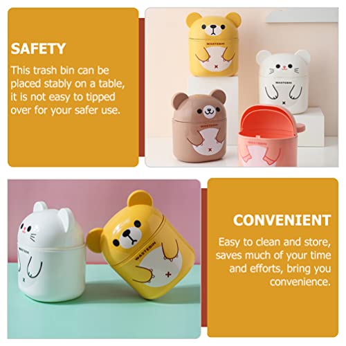 LIFKOME Cute Mini Desktop Trash Can Desktop Cartoon Bear Garbage Can Cute Plastic Trash Can Shake Cover Bucket Small Paper Basket Flipping Trash Bin for Kitchen Yellow