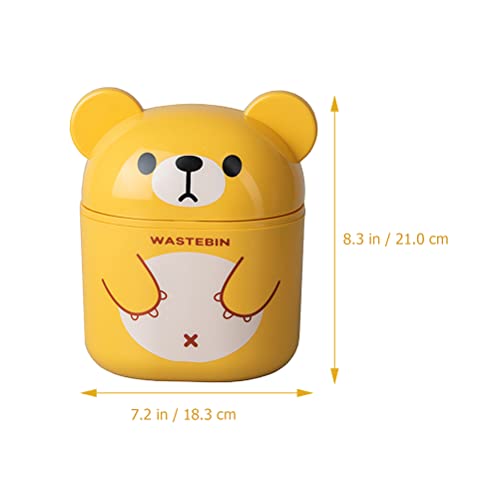 LIFKOME Cute Mini Desktop Trash Can Desktop Cartoon Bear Garbage Can Cute Plastic Trash Can Shake Cover Bucket Small Paper Basket Flipping Trash Bin for Kitchen Yellow