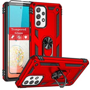 sunremex galaxy a53 5g case [military grade] with tempered glass protector & kickstand - red
