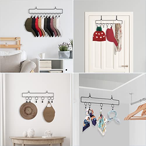 Hat Organizer with 2 Hanging Methods, Over the Door Hat Rack for Baseball Caps with 20 Hooks, Metal Wall Cap Organizer, Black Hat Holder Storage For Closet Door Entryway Bedroom Fit All Caps, Set of 2