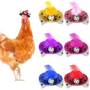 6 pieces chicken hats for hens tiny pets funny halloween accessories feather top hat with adjustable elastic chin strap rooster duck parrot poultry stylish show costume()