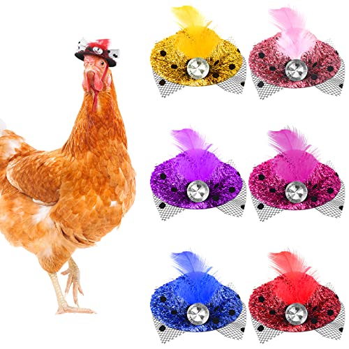 6 Pieces Chicken Hats for Hens Tiny Pets Funny Halloween Accessories Feather Top Hat with Adjustable Elastic Chin Strap Rooster Duck Parrot Poultry Stylish Show Costume()