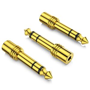 6.35mm 1/4 male to 3.5mm 1/8 female stereo headphone adapter, trs audio jack plug gold plated for amplifiers, guitar, keyboard piano, laptop, home theater, phone, 3 pack
