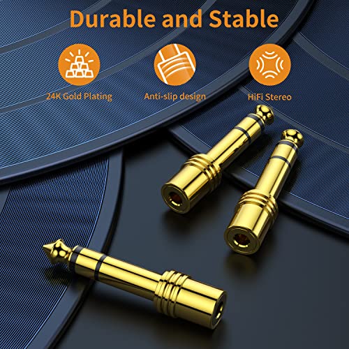 6.35mm 1/4 Male to 3.5mm 1/8 Female Stereo Headphone Adapter, TRS Audio Jack Plug Gold Plated for Amplifiers, Guitar, Keyboard Piano, Laptop, Home Theater, Phone, 3 Pack