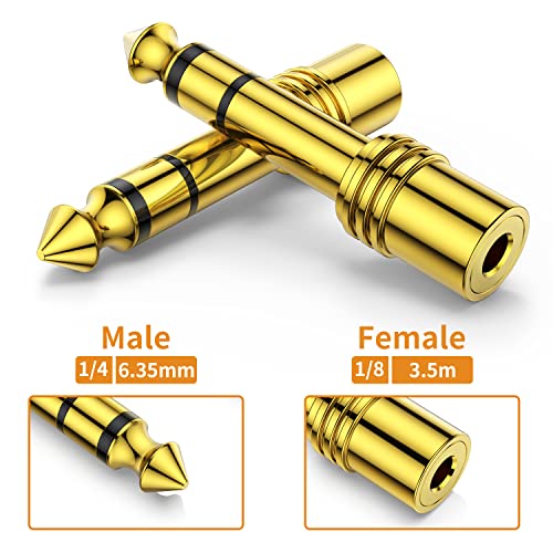 6.35mm 1/4 Male to 3.5mm 1/8 Female Stereo Headphone Adapter, TRS Audio Jack Plug Gold Plated for Amplifiers, Guitar, Keyboard Piano, Laptop, Home Theater, Phone, 3 Pack