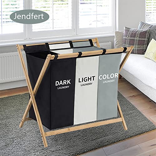 3-bag Laundry Cloth Hamper Sorter, 143l Laundry Organizer Cart,storage Laundry Bag for Dirty Clothes Bag-everyday Use, Bathroom, Bedroom,foldable 3 Sections with Wood Frame 29" X 25" X 18"