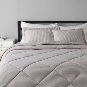 amazon basics cotton blend jersey knit comforter set, full/queen, gray stripe