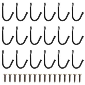 auvotuis 24pcs single iron hooks, decorative j shaped wall mounted single coat hooks with screws for hanging bag, key, cup (black, 1.4 x 1 inch)