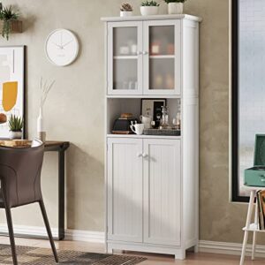 Tiptiper Tall Storage Cabinet with with Glass Doors & Adjustable Shelves, Large Linen Cabinet Closet for Bathroom, Kitchen, 11.8" D x 23.6" W x 64" H, White