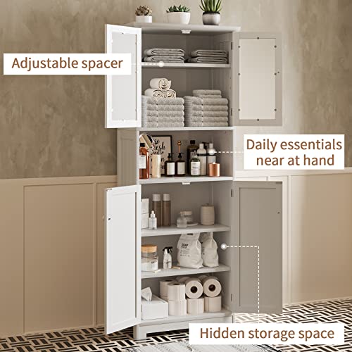 Tiptiper Tall Storage Cabinet with with Glass Doors & Adjustable Shelves, Large Linen Cabinet Closet for Bathroom, Kitchen, 11.8" D x 23.6" W x 64" H, White