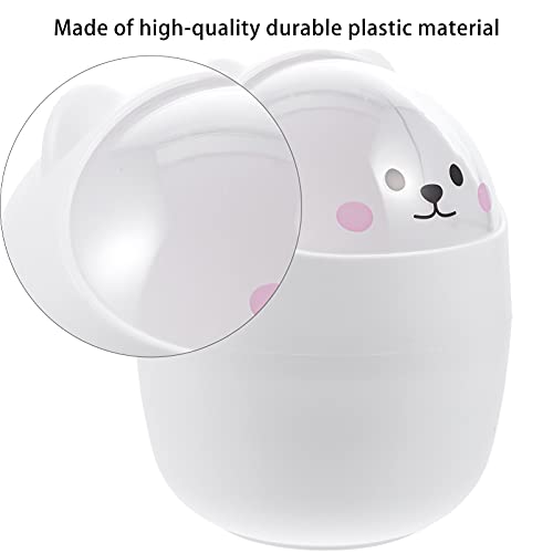 LIFKOME Desk Trash Cute Mini Desktop Trash Can with Swing Lid Small Desktop Waste Garbage Bin for Tabletop or Coffee Table Plastic Trash Can Shake Cover Garbage Can (White) Mini Waste Bucket