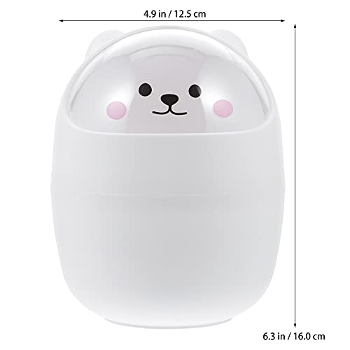 LIFKOME Desk Trash Cute Mini Desktop Trash Can with Swing Lid Small Desktop Waste Garbage Bin for Tabletop or Coffee Table Plastic Trash Can Shake Cover Garbage Can (White) Mini Waste Bucket