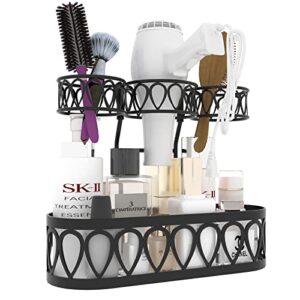 gillas hair tool organizer, hair dryer and styling holder organizer wall mounted/countertop, bathroom storage for hair dryer, flat iron, curling wand, hot tools organizer, black