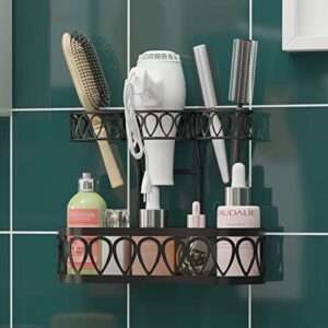 GILLAS Hair Tool Organizer, Hair Dryer and Styling Holder Organizer Wall Mounted/Countertop, Bathroom Storage for Hair Dryer, Flat Iron, Curling Wand, Hot Tools Organizer, Black