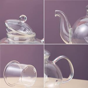 Kyraton Glass Tea Pot with 4 Tea Cups, Removable Infuser, Blooming and Loose Leaf Tea Maker and Teacups Set, Stovetop Microwave Safe Tea Kettle