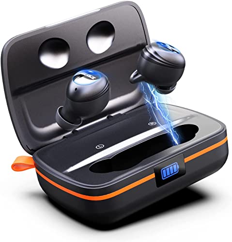 Solar Powered Wireless Earbuds, Bluetooth Headphones with Charging Box and Solar Panels, Built-in Microphone Earphones Sport Waterproof Touch Control in Ear for iPhone, iPad, Android (Black)