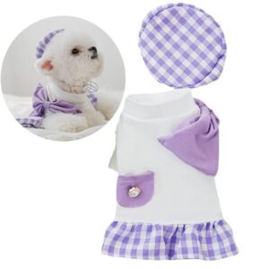 pet girls suit vintage pearl plaid bow dog tutu dress with adjustable hat doggie sweatshirt puppy girl funny costume spring dog cat outfits apparel