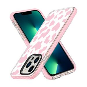 ziye case for iphone 13 pro max cover cute pink cow pattern design shockproof slim durable soft tpu bumper protective phone case for women girls girly case 6.7 inch-pink