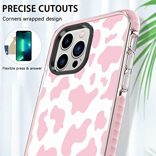 ZIYE Case for iPhone 13 Pro Max Cover Cute Pink Cow Pattern Design Shockproof Slim Durable Soft TPU Bumper Protective Phone Case for Women Girls Girly Case 6.7 Inch-Pink