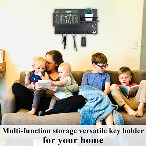 WYTAOHZL Key Holder for Wall Mail Organizer Shelf 4 Double Key Hooks Decorative Black Key and Mail Rack Mail Key Holder for Wall Metal Home Stylish Design 14.6"x8.7"x2.6"