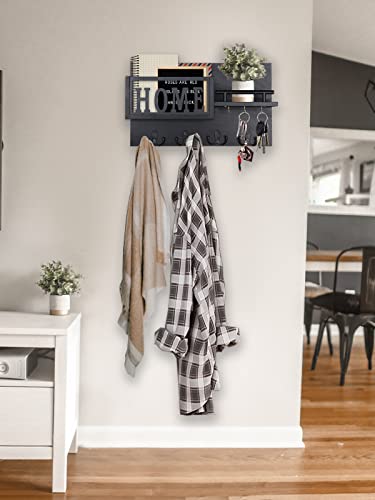 WYTAOHZL Key Holder for Wall Mail Organizer Shelf 4 Double Key Hooks Decorative Black Key and Mail Rack Mail Key Holder for Wall Metal Home Stylish Design 14.6"x8.7"x2.6"