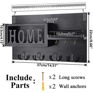 WYTAOHZL Key Holder for Wall Mail Organizer Shelf 4 Double Key Hooks Decorative Black Key and Mail Rack Mail Key Holder for Wall Metal Home Stylish Design 14.6"x8.7"x2.6"